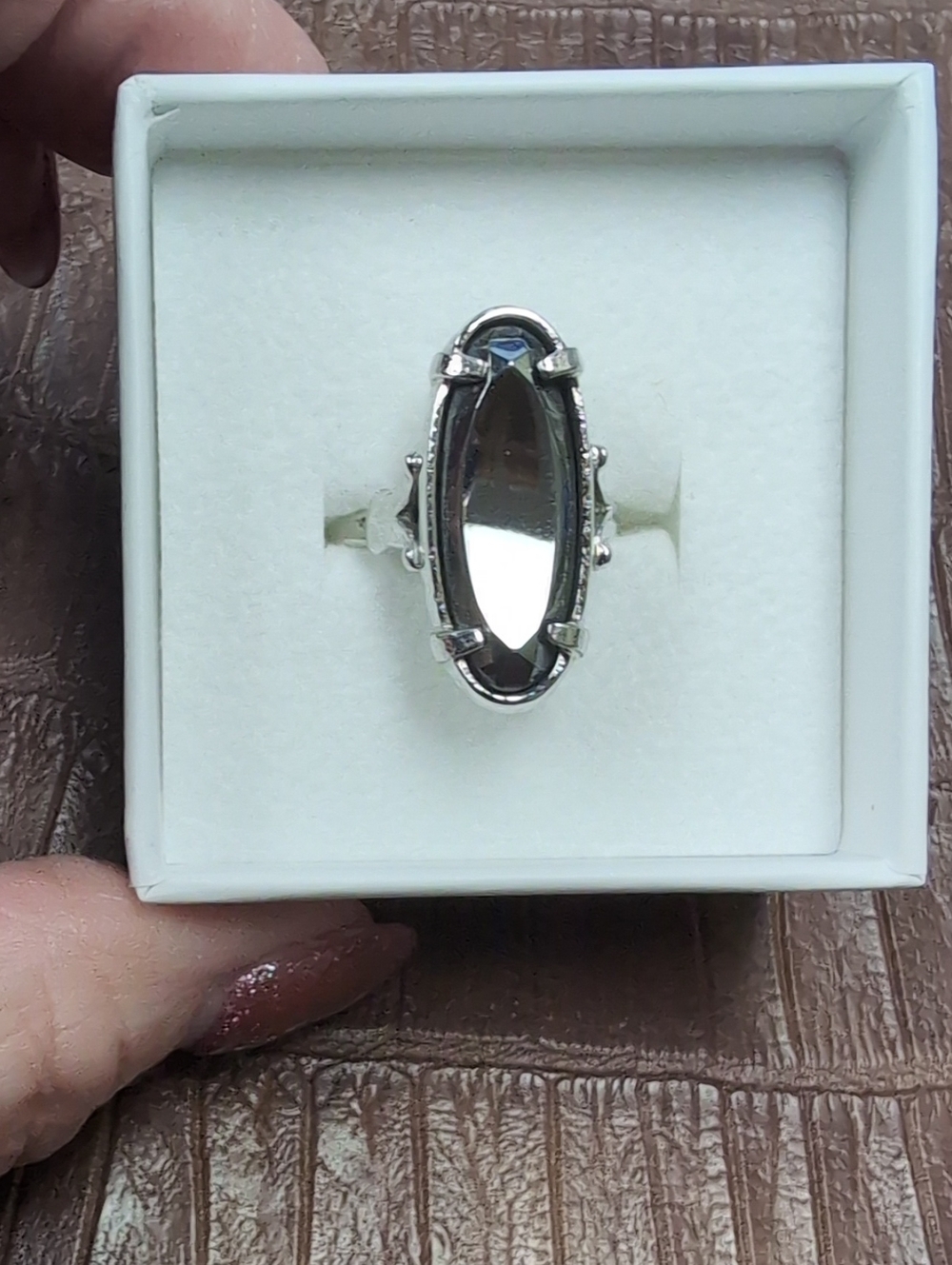 Silver Oval Smoky Crystal Statement Ring - Women Jewelry